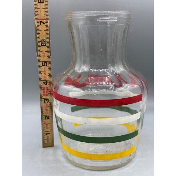 Vtg Glass Juice Pitcher Carafe With Colorful Stripes - Picture 5 of 5